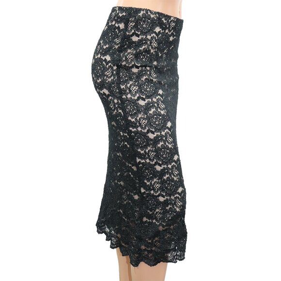 Vintage Y2K Le Chateau Black Lace Fitted Midi Skirt Nude Lining M - Picture 2 of 5